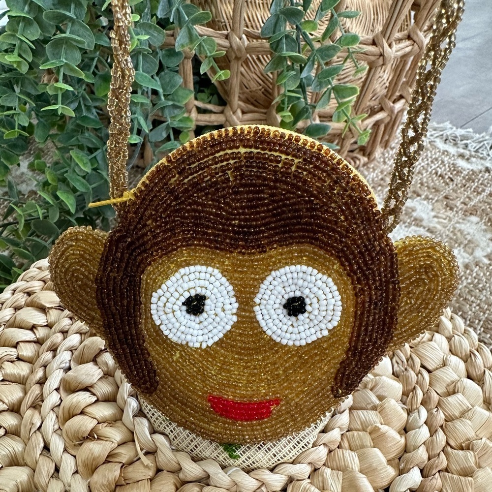 Vintage Beaded Monkey Face Crossbody Purse Women Girls Adorable